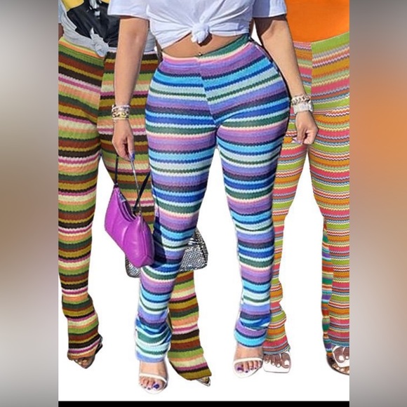 Brand New Striped (blue/purple) Hi Fashion Leggings. See pictures! - Picture 2 of 2